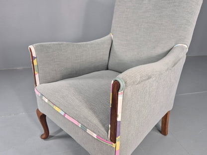Vintage 1920s Armchair Reupholstered in Grey Green with Colour Accent EB11824
