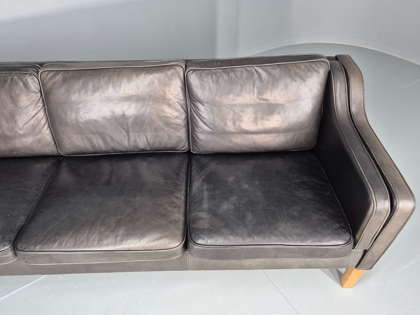 Vintage 3 Seat Sofa Danish 1970s Retro Black Leather Mid Century Modern EB12425