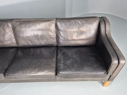 Vintage 3 Seat Sofa Danish 1970s Retro Black Leather Mid Century Modern EB12425