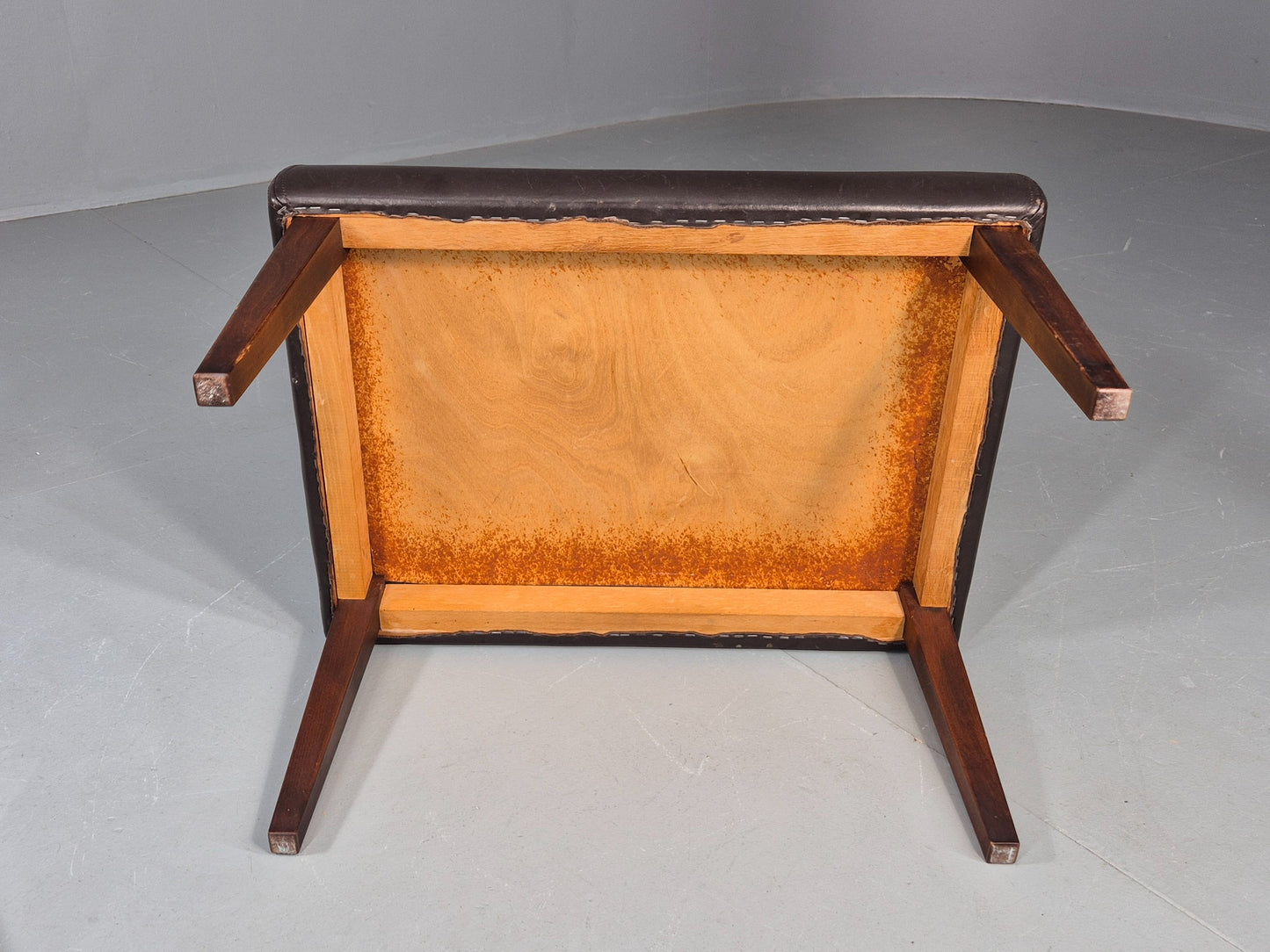 Vintage Mid Century Footstool Danish 1960s Retro Brown Leather EB12225