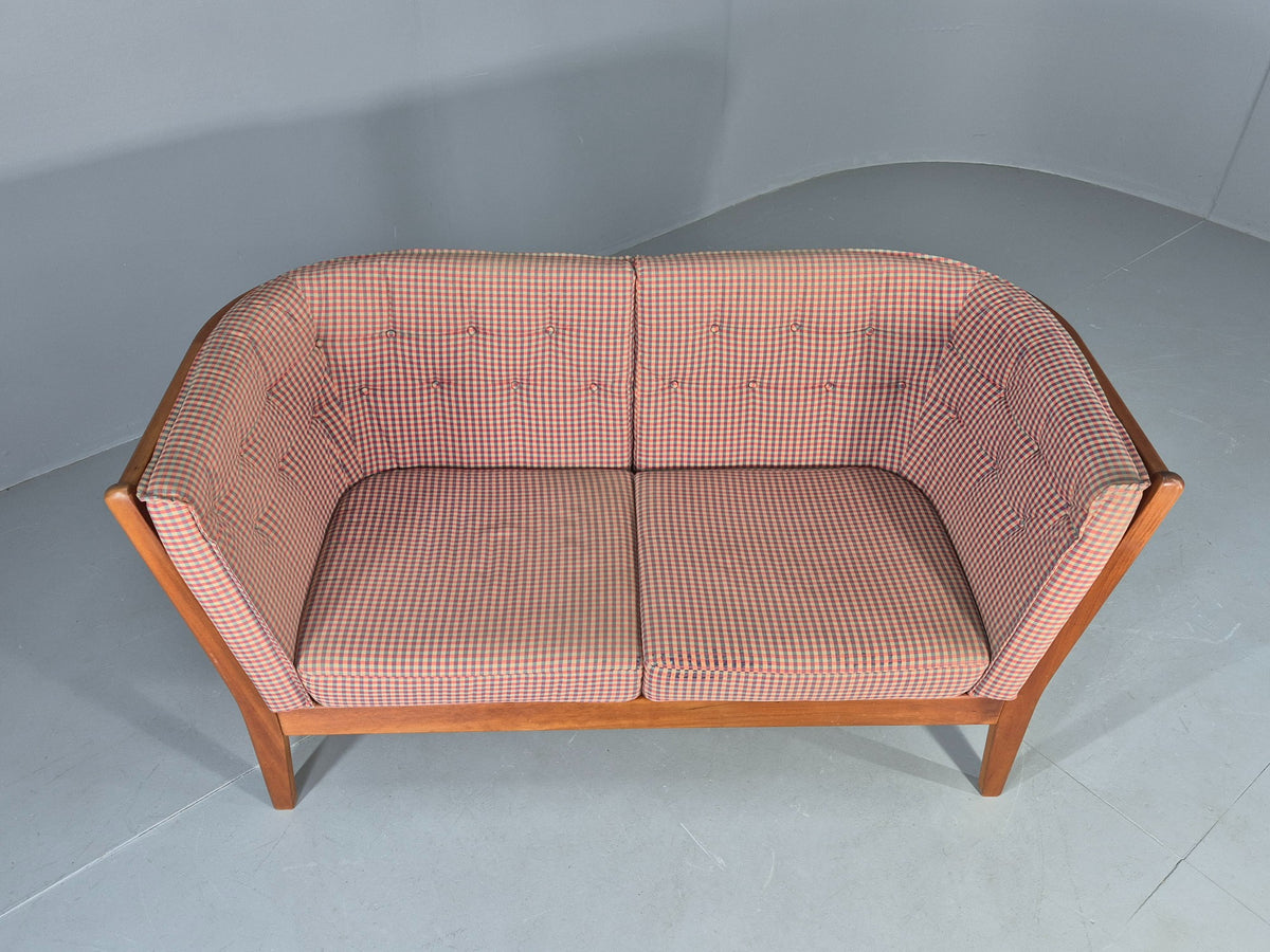 Vintage Stouby 2 Seater Sofa Stick Back Frame With Check Cloth Cover MCM EB10349