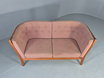 Vintage Stouby 2 Seater Sofa Stick Back Frame With Check Cloth Cover MCM EB10349