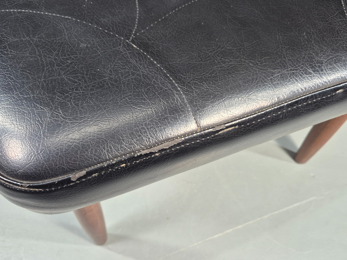 Vintage Danish Mid Century Footstool Black Vinyl Teak Legs Retro 1960s EB12156