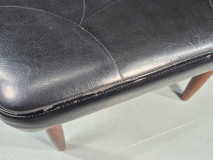 Vintage Danish Mid Century Footstool Black Vinyl Teak Legs Retro 1960s EB12156