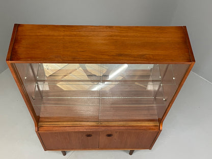 Vintage 1960s Teak Bookcase Mid Century Retro Glazed Mirrored Shelving EB13113