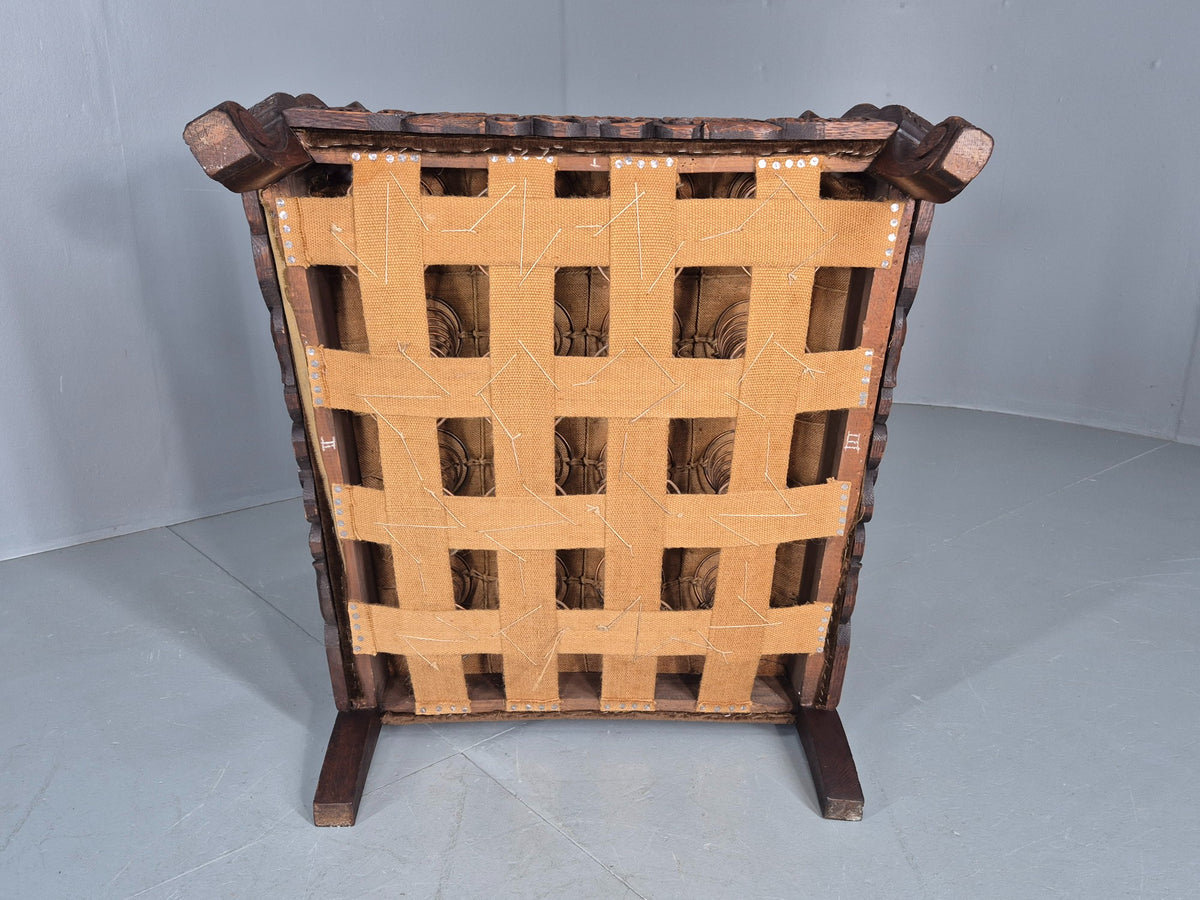 Vintage Danish Oak Lounge Chair Antique Bergere Carving Baroque 1920s EB12678