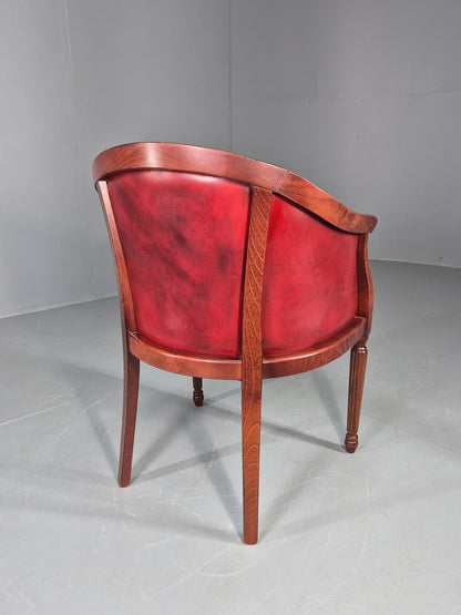 Vintage Tub Chair Antique Style Danish Made Red Vinyl Upholstery EB12696