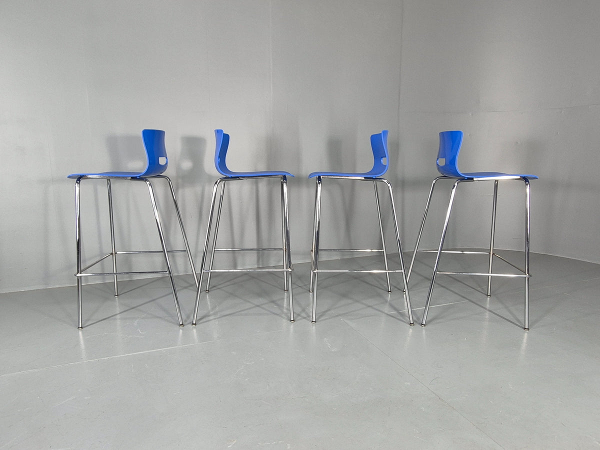 4 Bar Stools Modern Design Allermuir Casper Blue Chromed Steel Frame EB12999