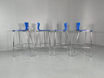 4 Bar Stools Modern Design Allermuir Casper Blue Chromed Steel Frame EB12999