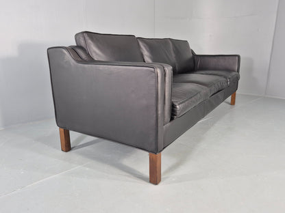 Vintage 3 Seater Sofa Black Leather Mogensen Shape 1980s Retro MCM EB12385