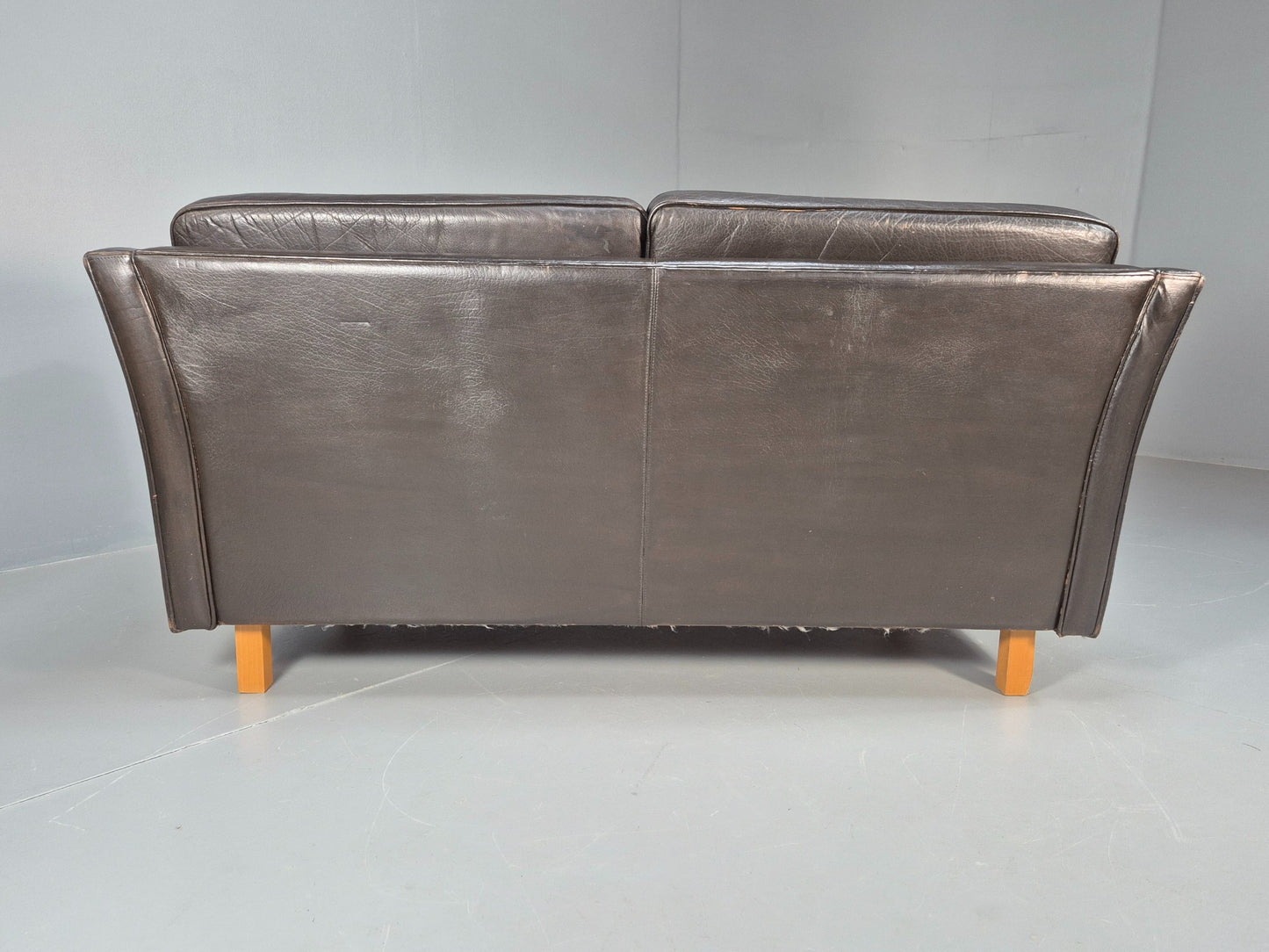 Vintage 2 seater sofa Danish Mid Century Black Leather Retro 1970s EB09407