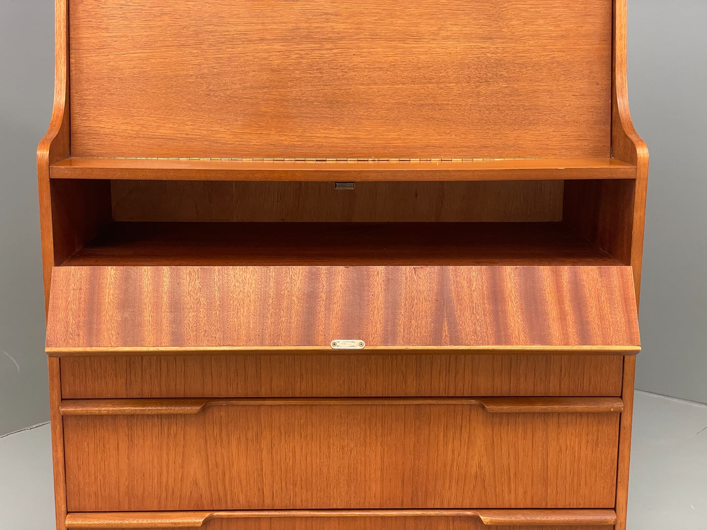 Vintage Teak Writing Desk Bureau 1960s Mid Century Retro Chest Drawers EB12829