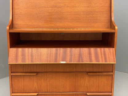 Vintage Teak Writing Desk Bureau 1960s Mid Century Retro Chest Drawers EB12829