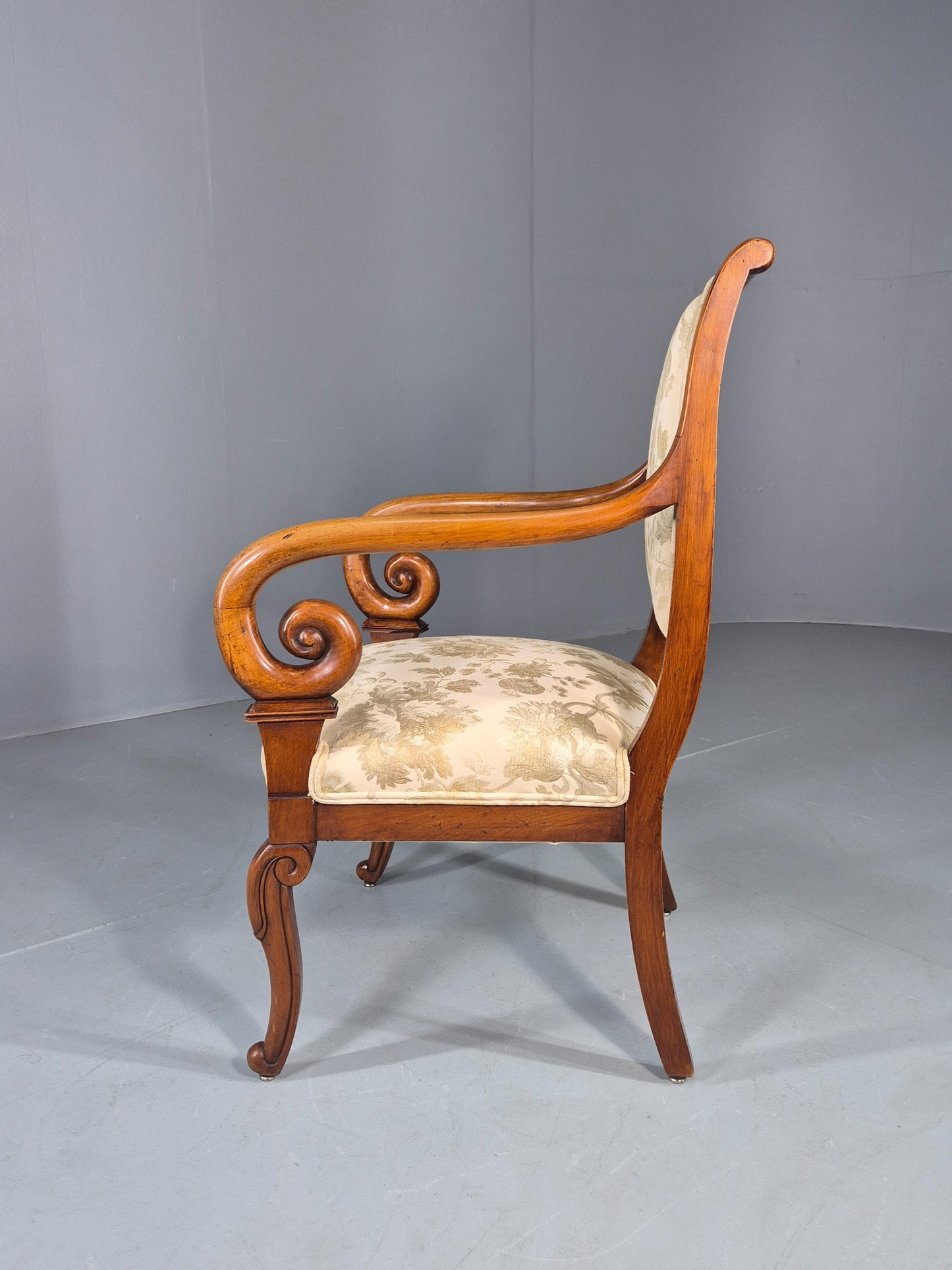 Antique Mahogany Arm Chair Louis Phillipe Style Floral Damask EB12857