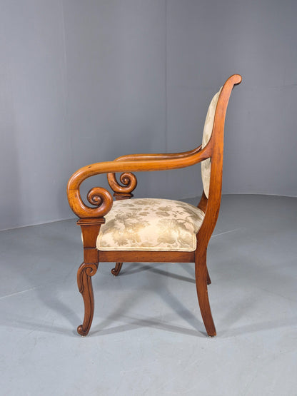 Antique Mahogany Arm Chair Louis Phillipe Style Floral Damask EB12857