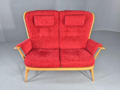 Vintage Ercol Evergreen 2 seater Sofa Red Chenille Upholstery  EB12860