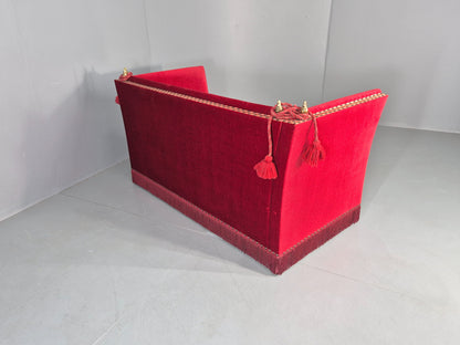 Vintage Danish 2 Seater Sofa Red Knole Style Drop Ends Tassels 1950s EB12760