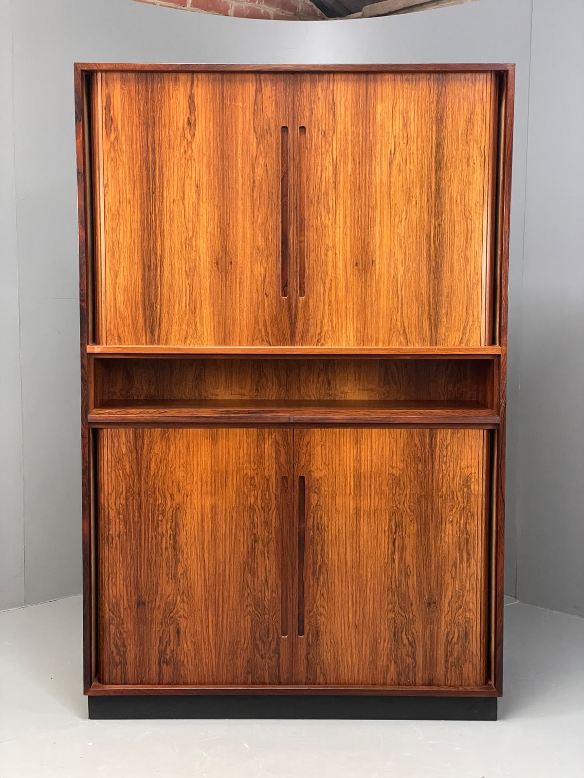 Vintage Danish Wall Unit Mid Century 1960s Tambour Shelving Cabinet Retro 13102