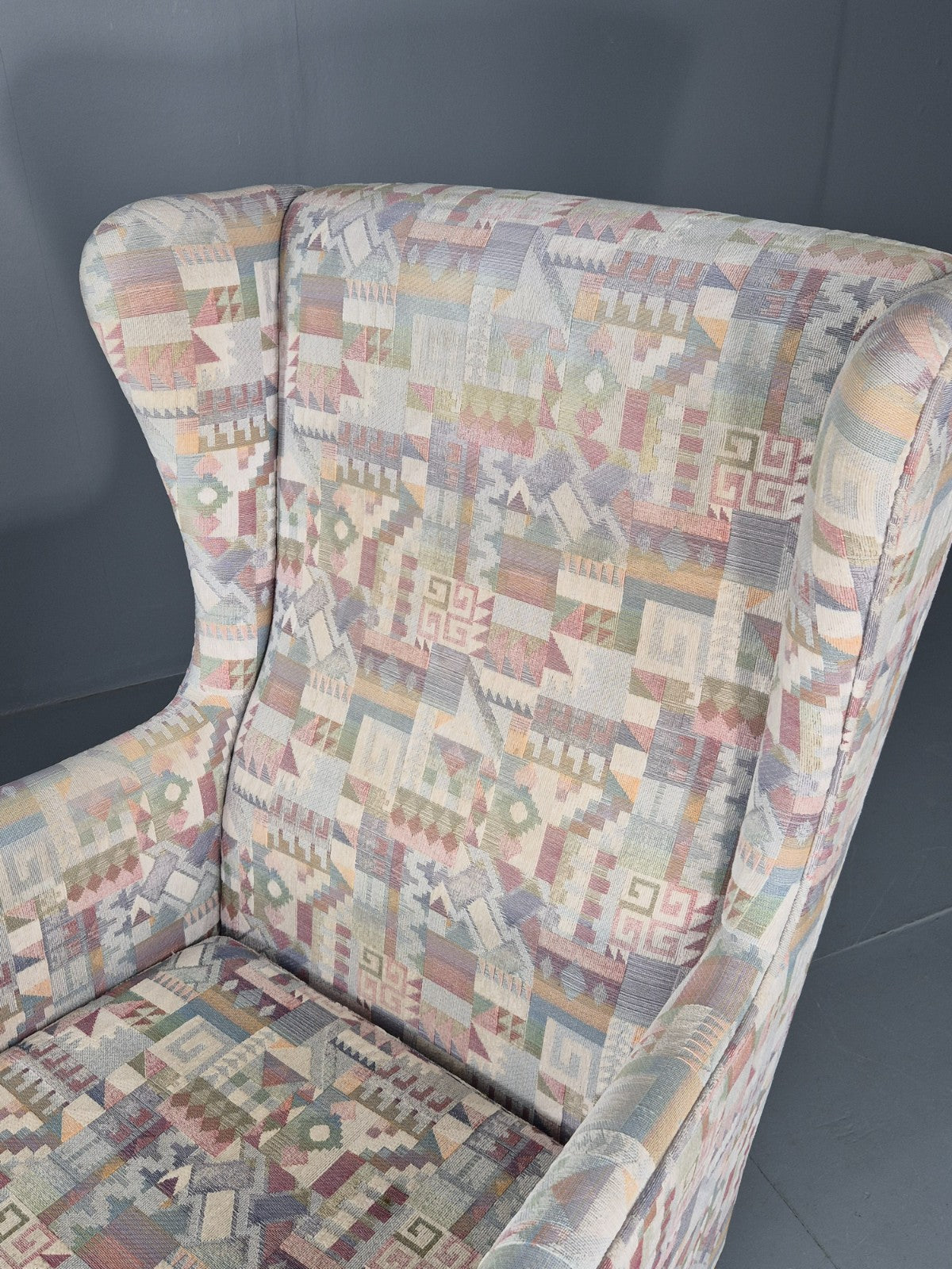 Vintage Danish Wing Back Lounge Chair 1980s Fabric Retro MCM EB12142