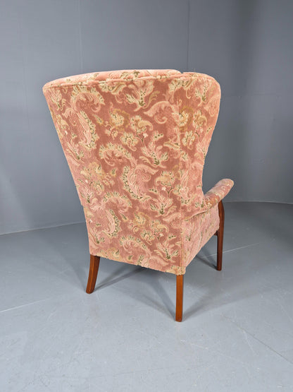 Vintage Parker Knoll Mid Century Lounge Chair Pink Hued Paisley Velour EB12168