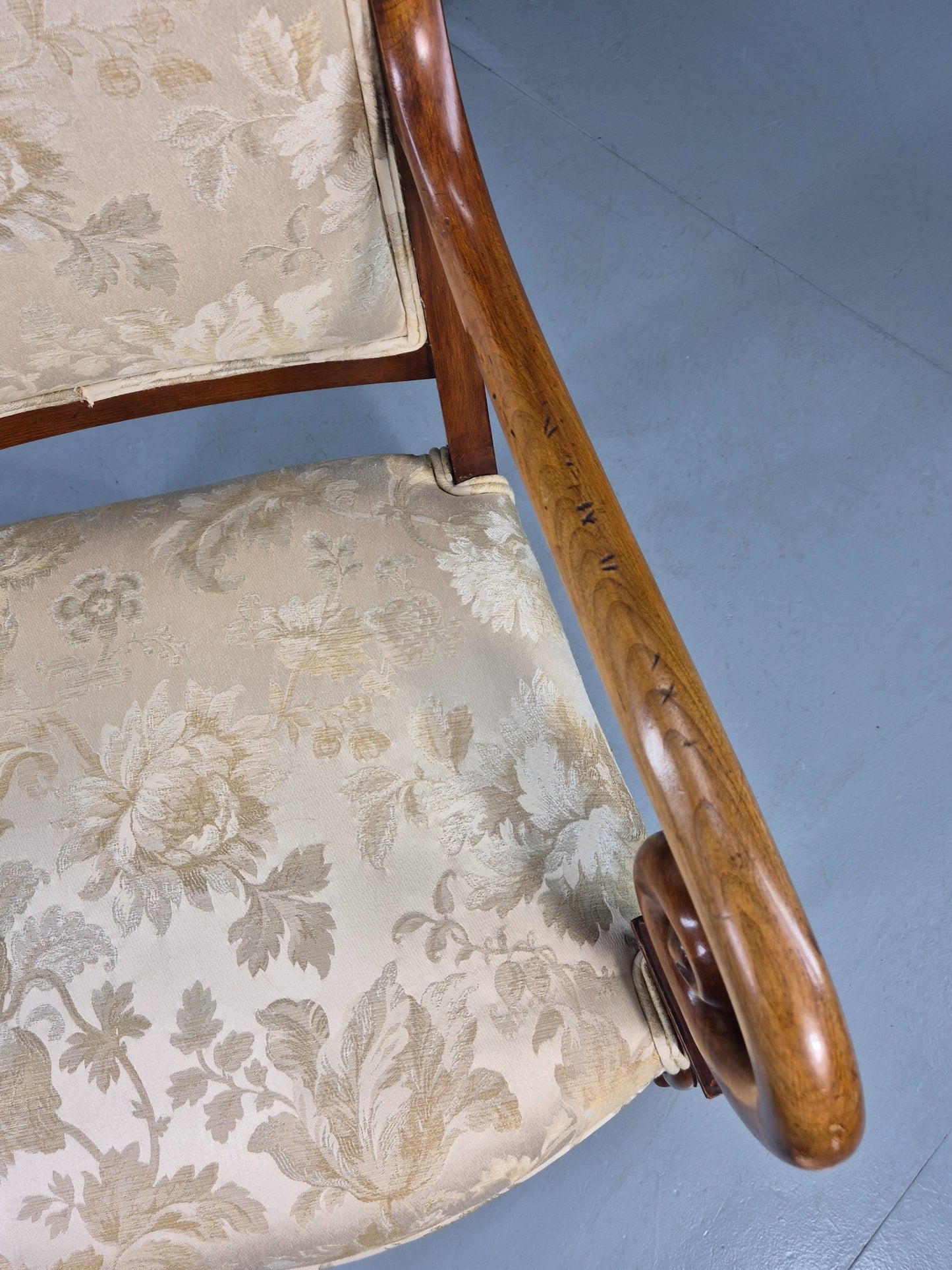 Antique Mahogany Arm Chair Louis Phillipe Style Floral Damask EB12857