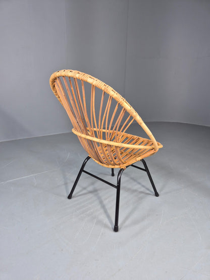 Vintage Cane Chair Bent Bamboo Rattan 1970s Retro Metal Base EB11600