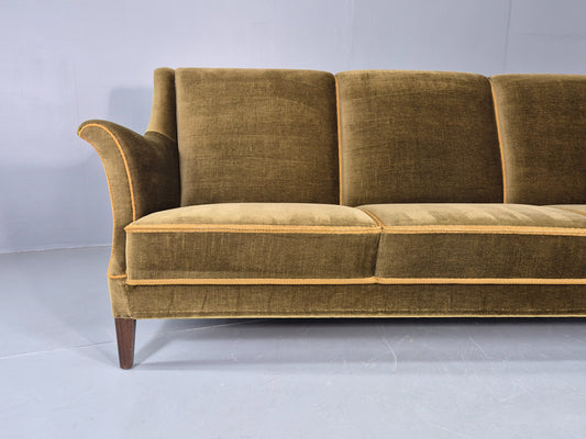 Vintage Mid Century 3 Seater Sofa Green Velour Upholstery Danish Design EB12731