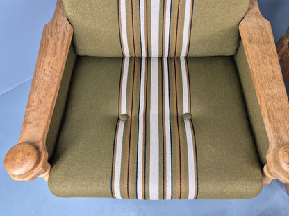 2 vintage Kjaernulf Armchairs with footstool Oak and Green Retro 1970s EB12778