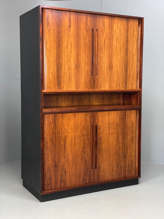 Vintage Danish Wall Unit Mid Century 1960s Tambour Shelving Cabinet Retro 13102