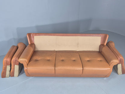 Vintage 3 Seater Sofa Tan Leather 1970s Danish Design Retro MCM EB12383