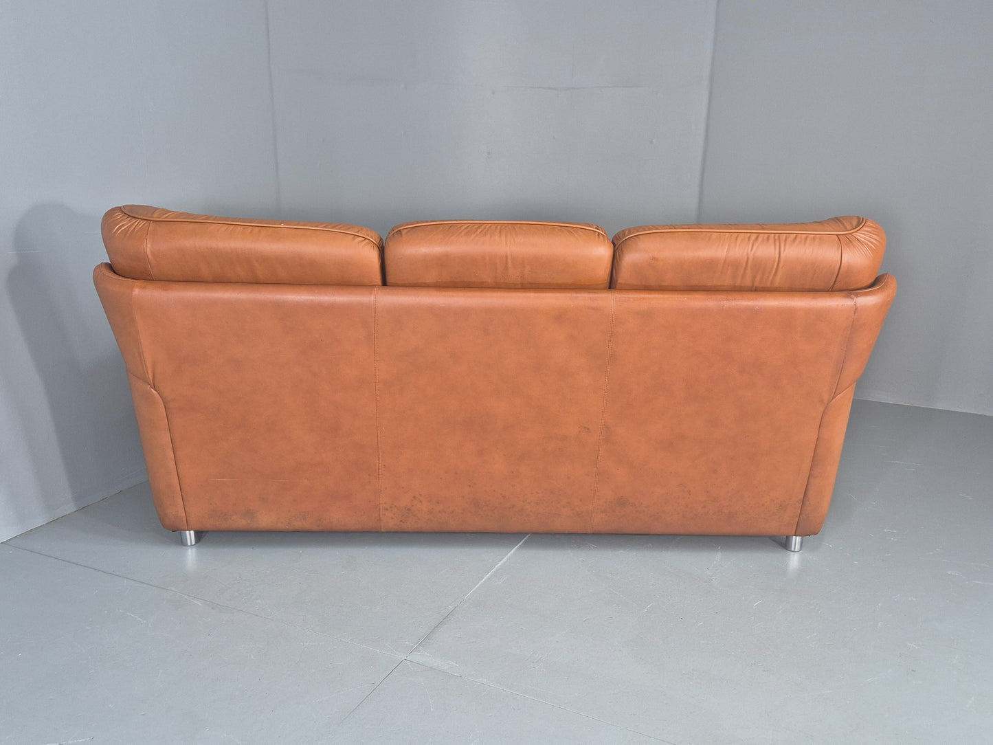 Vintage 3 Seater Sofa Tan Leather 1970s Danish Design Retro MCM EB12383
