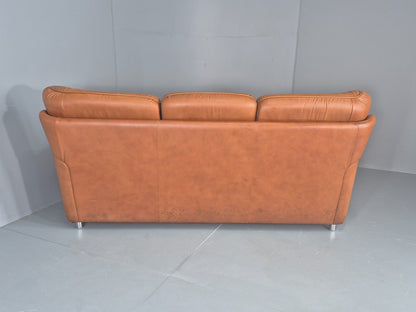 Vintage 3 Seater Sofa Tan Leather 1970s Danish Design Retro MCM EB12383