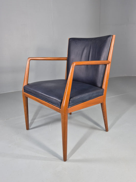 Vintage Mid Century Teak Armchair Blue Leather 1960s Retro  EB11900