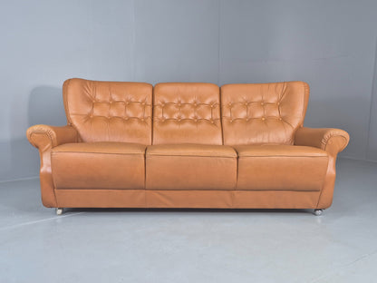 Vintage 3 Seater Sofa Tan Leather 1970s Danish Design Retro MCM EB12383