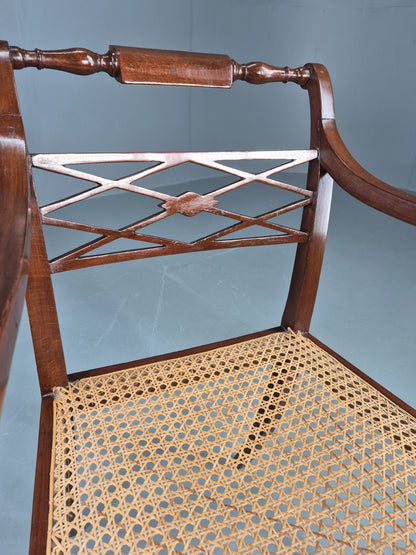 Vintage Regency Style Mahogany Armchair with Bergere Seat 1900s Antique Eb12585
