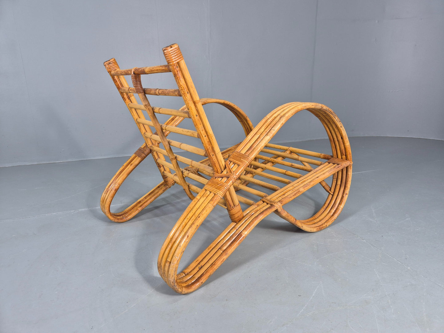 Vintage Bent Bamboo and Rattan Lounge Chair Rohe Noordwolde MCM Retro Eb12591