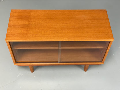 Vintage 1970s Teak Cabinet Glass Sliding Door Retro Mid Century Shelving EB12932
