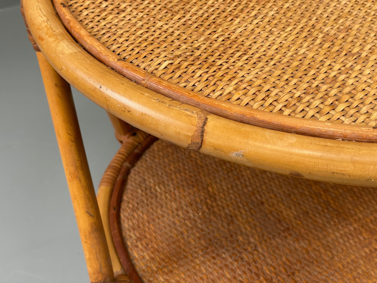 Vintage Rattan Side Table Cane Frame Mid Century Retro Round EB11881