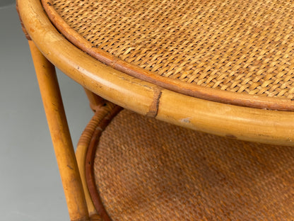 Vintage Rattan Side Table Cane Frame Mid Century Retro Round EB11881