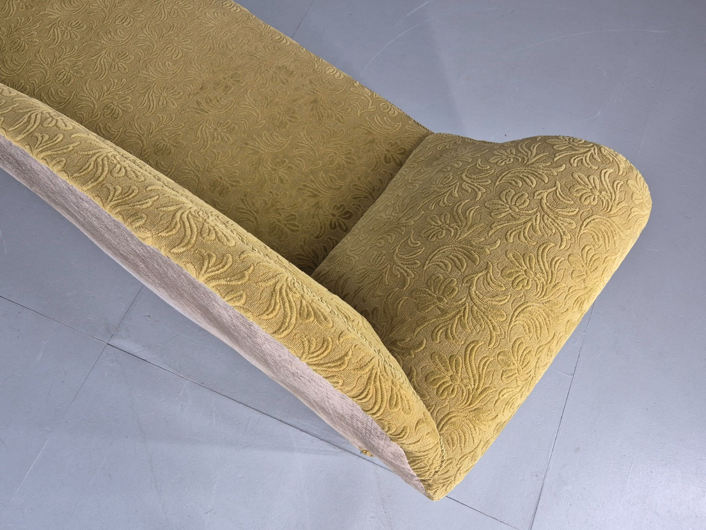 Vintage Danish Art Deco Chaise Lounge Green Moquette Tassels and Curves EB12765