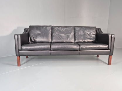 Vintage 3 seater Sofa Mid Century Skippers Black Leather Retro 1970s EB12172