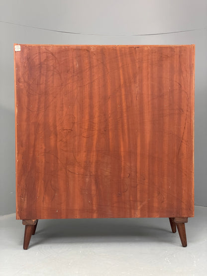 Vintage Bookcase Walnut 1960s Retro Midcentury Glass Doors Shelving EB12607