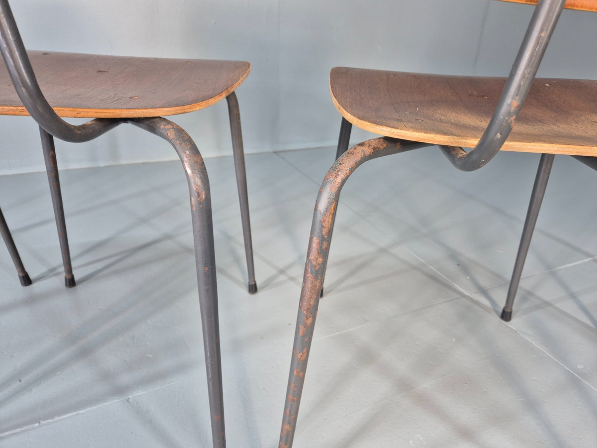 4 Vintage Danish Industrial Steel and Ply Stacking Chair 1960s Retro EB12655