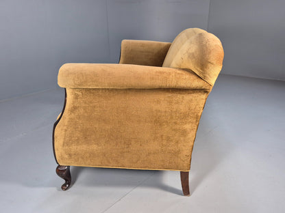Antique 1920s Danish Sofa Mustard Velour Cabriole Legs EB09017