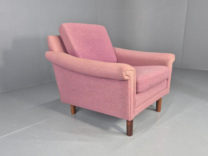 Vintage Danish Armchair Salmon Pink Wool 1960s Mid Century Retro EB12537