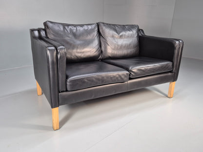 Vintage 2 Seater Sofa Black Leather 1980s Retro Mid Century Style EB08614