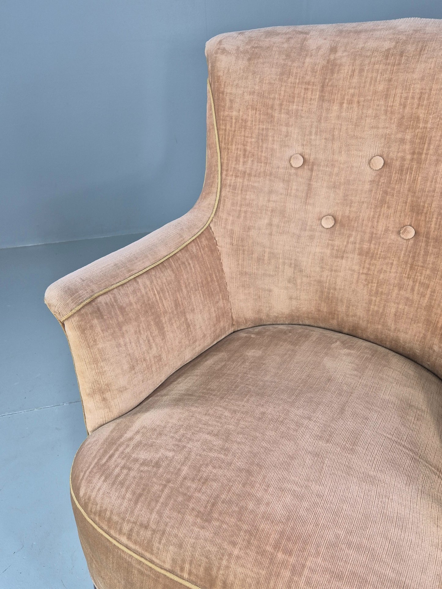 Antique Tub Chair Danish Peach Velour Upholstery 1900s  EB11934