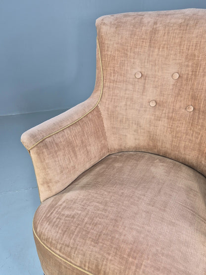 Antique Tub Chair Danish Peach Velour Upholstery 1900s  EB11934