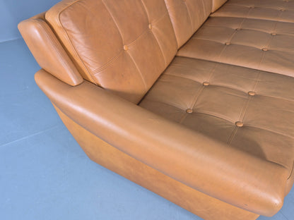 Vintage 3 Seater Mid Century Sofa Tan Leather 1970s Retro Chrome Feet  EB11773