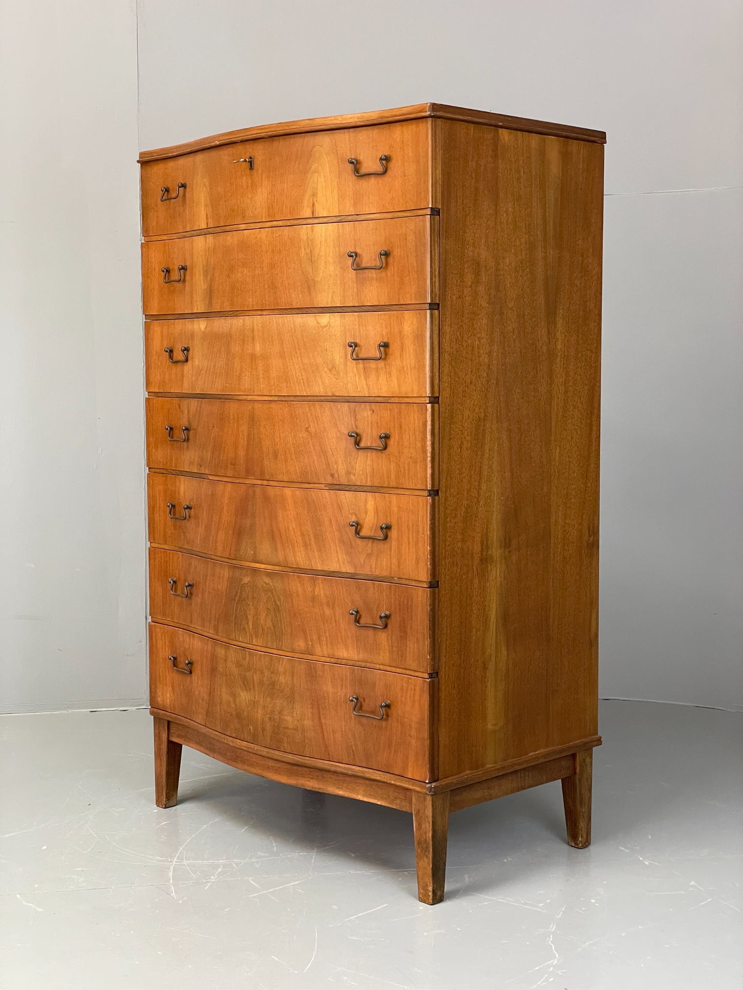 Vintage 1950s Walnut Tallboy Chest Of Drawers Danish Retro EB10830